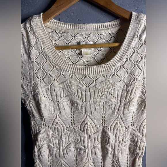 Maeve Short-Sleeve Pointelle Sweater in soft cream color. Size XS - Picture 5 of 12